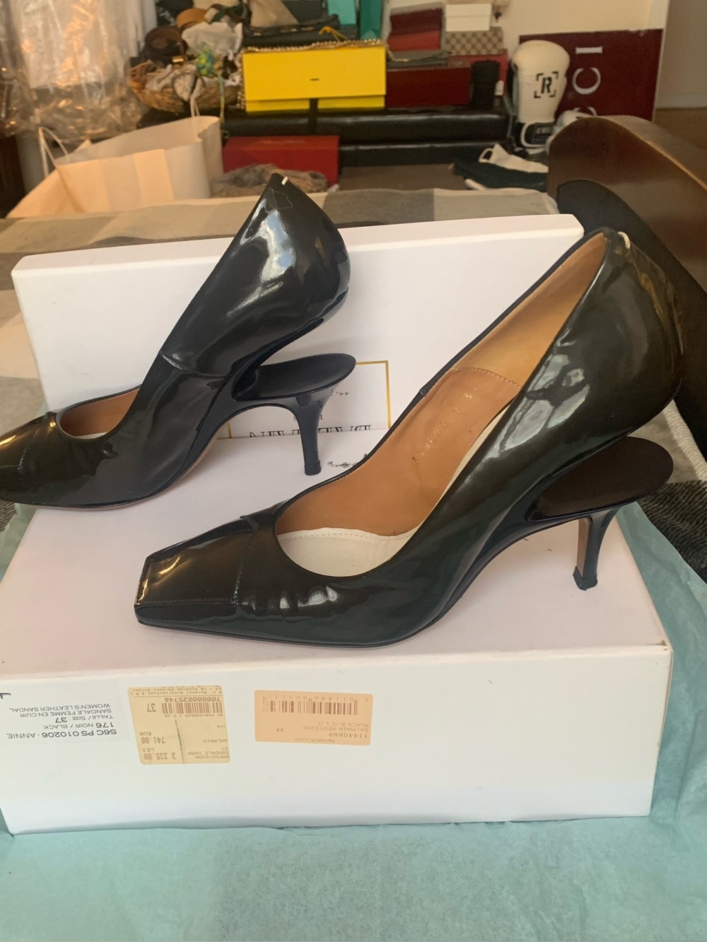 Margiela Patent Leather Pointed-Toe Pumps in Dark Gray - Women's 37
